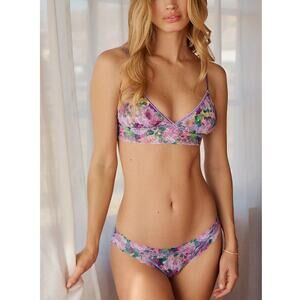 Hanky Panky Women's Purple Padded Triangle Bralette Lace Brazilian Bikini Size S